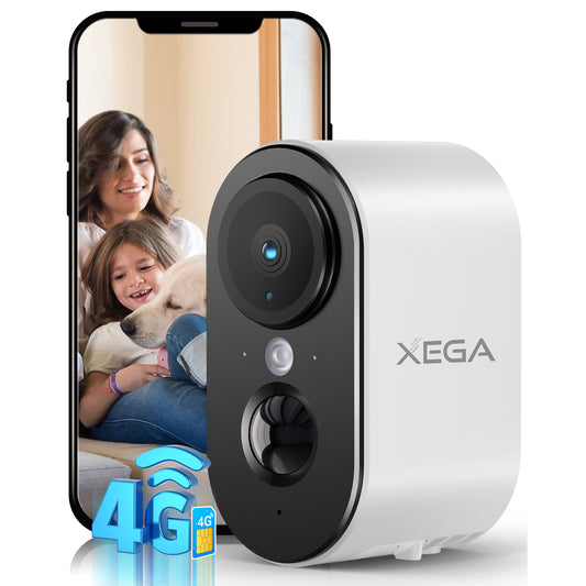 Xega 3G/4G LTE caméra de sécurité Intérieur avec Carte SIM, Vision Nocturne Couleur, Audio 2 Voies