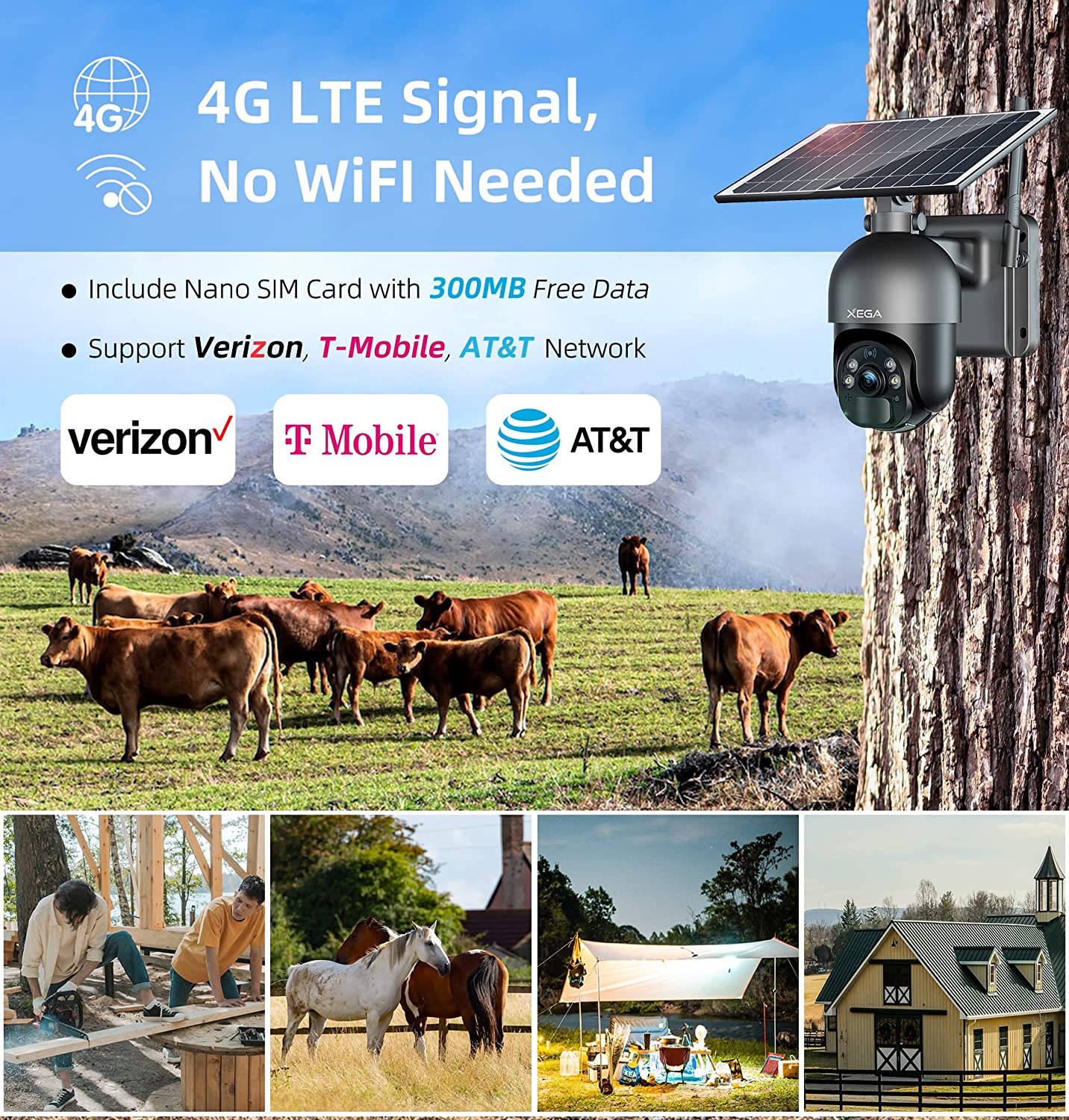 3G/4G 2K HD LTE caméra de sécurité sans fil à énergie Solaire, PIR DÉtection De Mouvement, Alerte InstantanÉe - fr.xega 