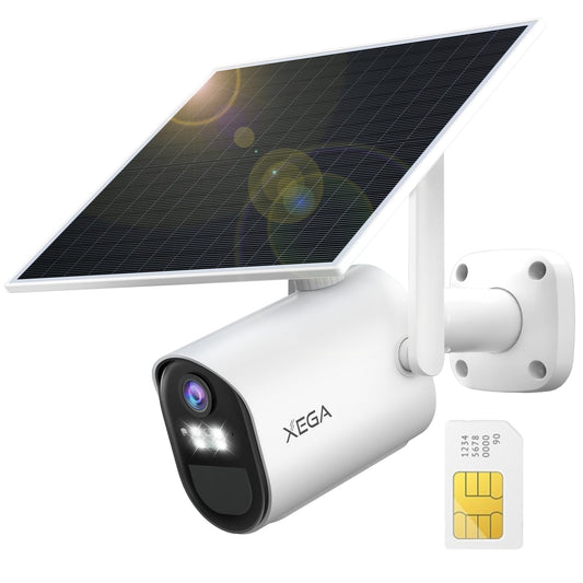 Xega Caméra de Surveillance 4G Solaire 2K avec Carte SIM – Sans Wi‑Fi, Batterie 7 800 mAh