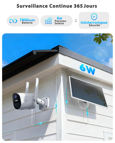 Xega Caméra de Surveillance 4G Solaire 2K avec Carte SIM – Sans Wi‑Fi, Batterie 7 800 mAh