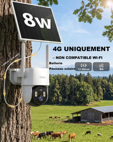 Xega Caméra 4G Solaire AOV 24/7 2K avec Carte SIM – Sans Wi-Fi