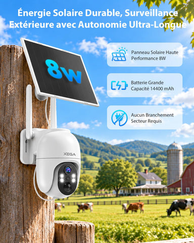 Xega 4G LTE Caméra Surveillance Solaire avec Carte SIM,Enregistrement 24h