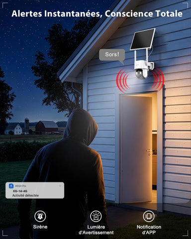 Xega Caméra 4G Solaire AOV 24/7 2K avec Carte SIM – Sans Wi-Fi