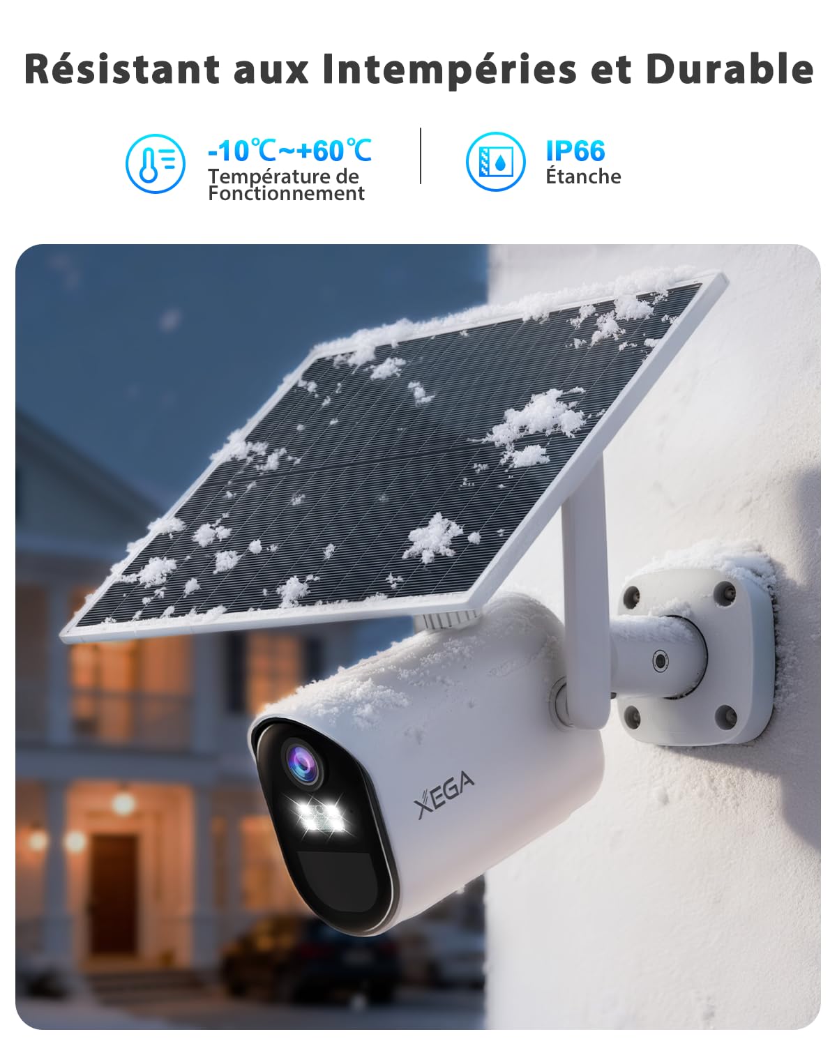 Xega Caméra de Surveillance 4G Solaire 2K avec Carte SIM – Sans Wi‑Fi, Batterie 7 800 mAh