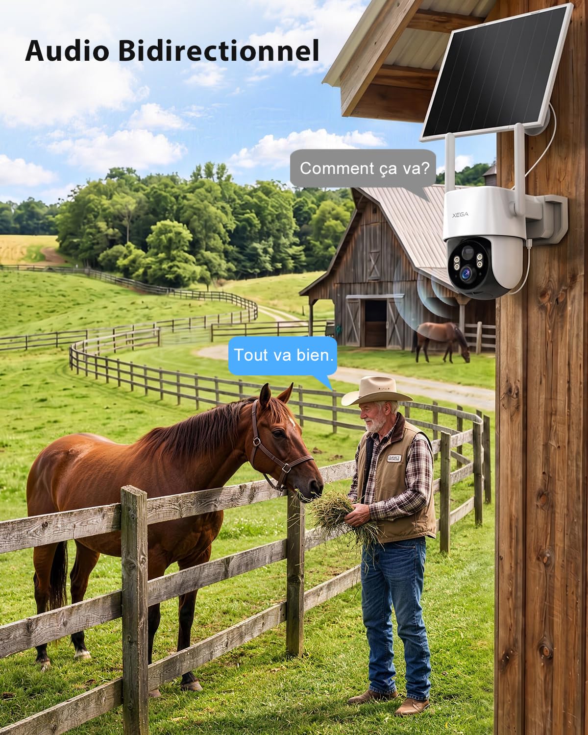 Xega Caméra 4G Solaire AOV 24/7 2K avec Carte SIM – Sans Wi-Fi