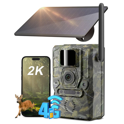 【La 2ème à -50%】Xega 4G Caméra de Chasse Solaire ,2K Surveillance sans Fil de la Faune,Accès à Distance,Nocturne Infrarouge Invisible,GPS