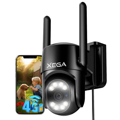 Xega 4G LTE Caméra Surveillance avec Carte SIM【24/7 Enregistrement】, AI Détection Humaine Suivi