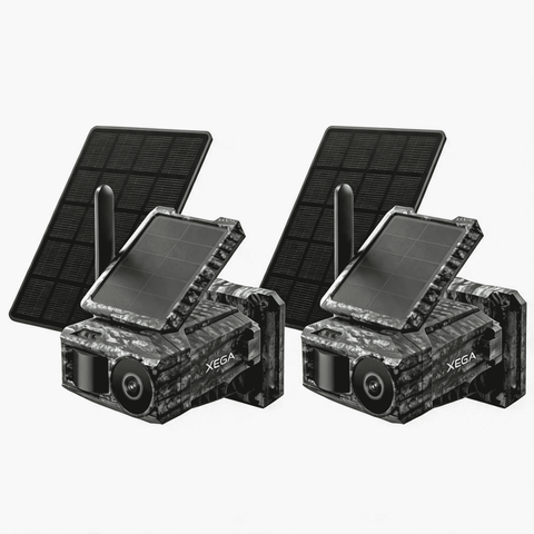 Xega 4G Caméra Solaire avec Carte SIM & 2 Panneaux, Extérieure Camera Chasse 4G sans Fil, Détection de Mouvement, Vision Nocturne sans Lumière