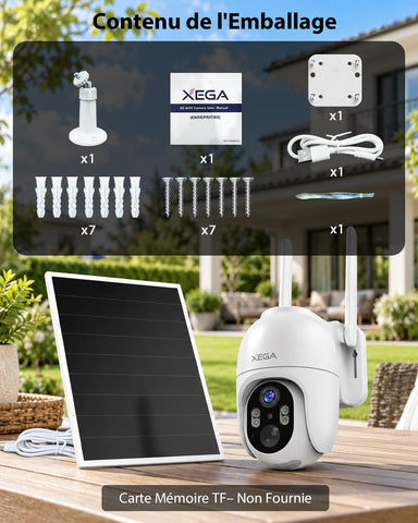 Xega 4G LTE Caméra Surveillance Solaire avec Carte SIM,Enregistrement 24h