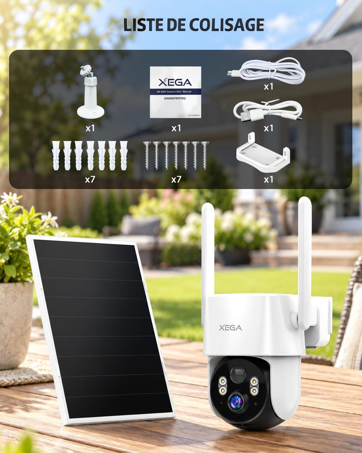 Xega Caméra 4G Solaire AOV 24/7 2K avec Carte SIM – Sans Wi-Fi