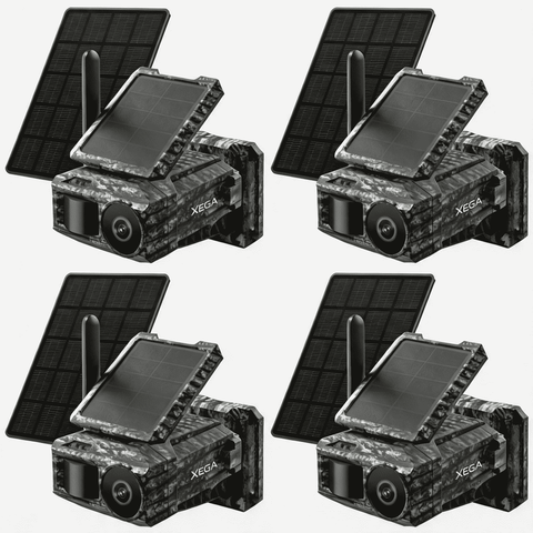 Xega 4G Caméra Solaire avec Carte SIM & 2 Panneaux, Extérieure Camera Chasse 4G sans Fil, Détection de Mouvement, Vision Nocturne sans Lumière