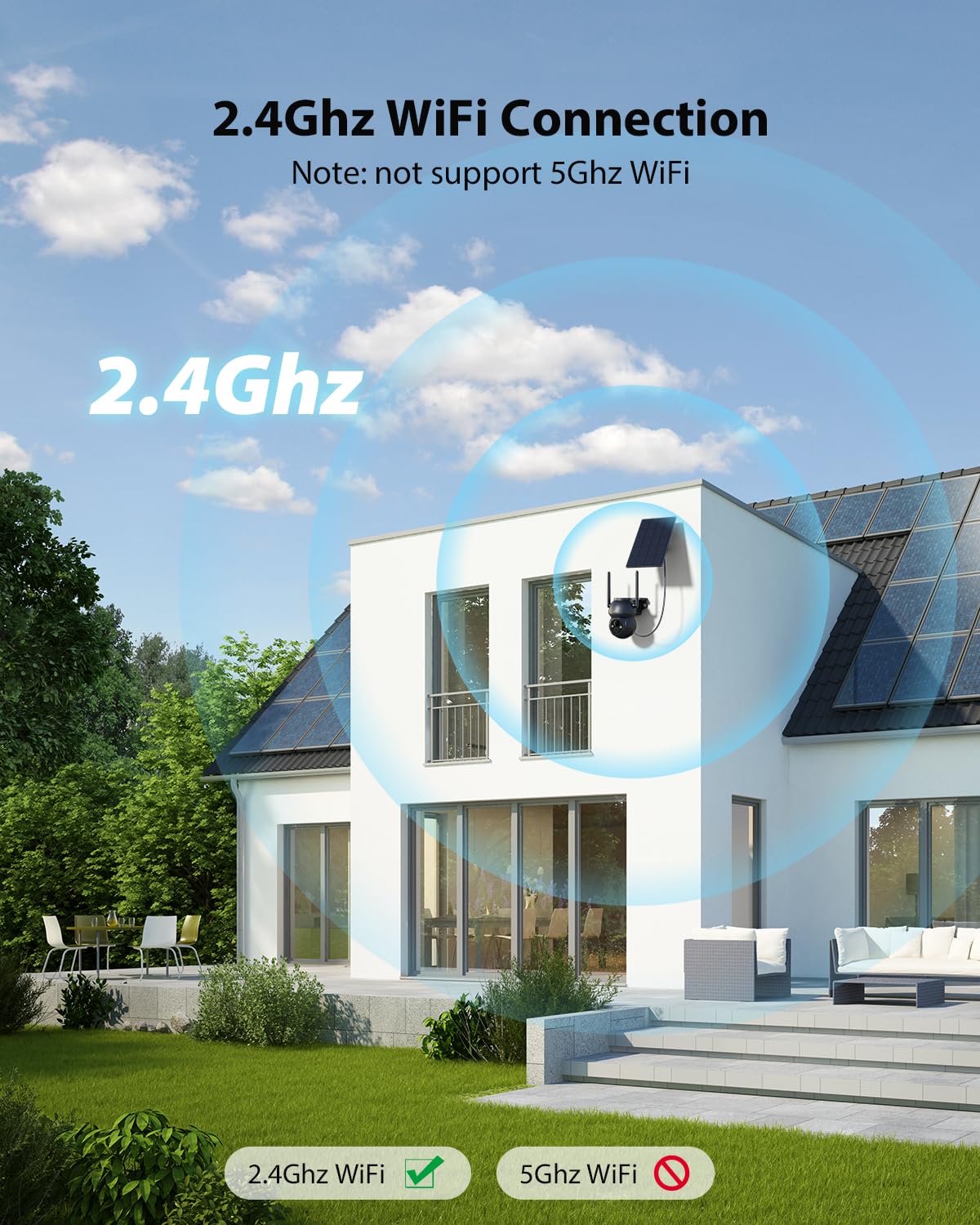 Xega Camera Solaire Exterieur WiFi sans Fil, 2K PTZ IP Camera Surveillance Vision Nocturne Colorée, Détection Humaine PIR, Étanche