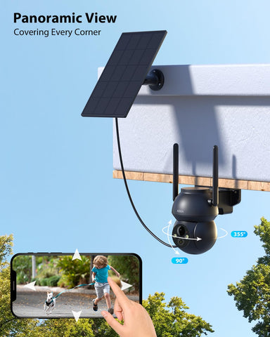 Xega Camera Solaire Exterieur WiFi sans Fil, 2K PTZ IP Camera Surveillance Vision Nocturne Colorée, Détection Humaine PIR, Étanche