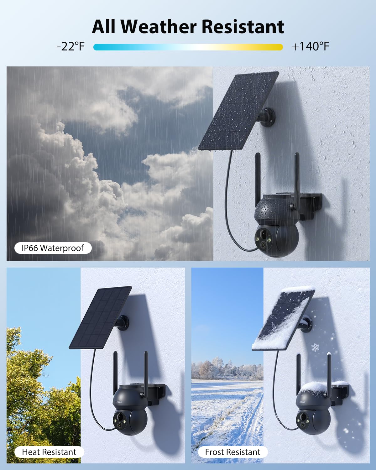 Xega Camera Solaire Exterieur WiFi sans Fil, 2K PTZ IP Camera Surveillance Vision Nocturne Colorée, Détection Humaine PIR, Étanche