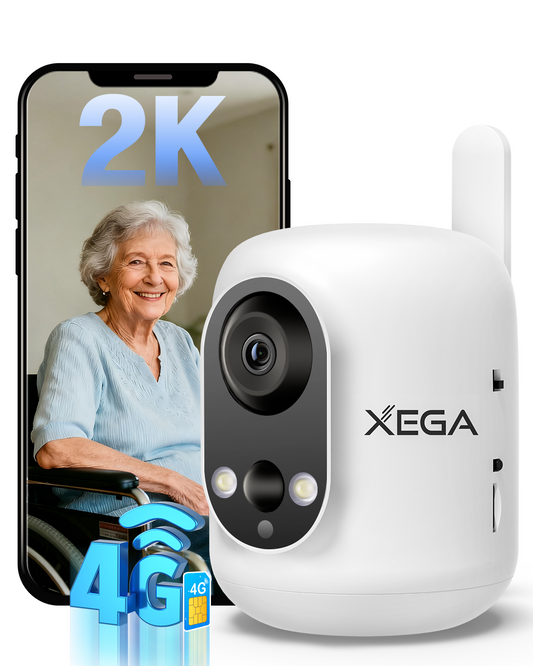 Xega 4G LTE Caméra Surveillance Intérieure avec Carte SIM sans Fil,Bébé/Animaux/Âgées, 6000mAh Batteries,PIR Détection