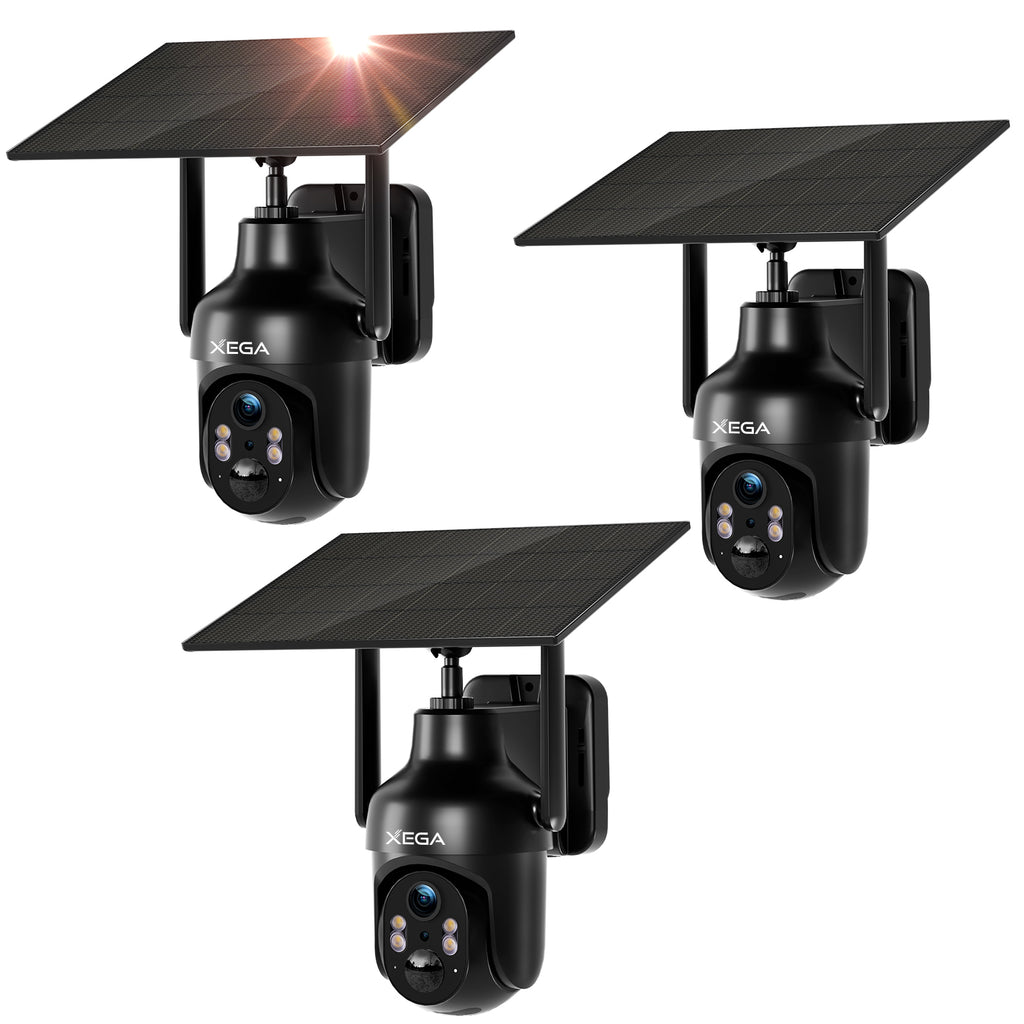 Xega Caméra Surveillance WiFi Extérieure, Solaire Caméra sans Fil, Vision Nocturne Couleur 3MP, HD PTZ IP Caméra, Détection Mouvement PIR, Étanche IP66, Audio Bidirectionnel, 2,4GHz - fr.xega 