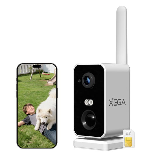 Xega Portable 4G Camera Surveillance avec Carte SIM, CCTV Caméra sans Wi-FI avec Batterie 10000mAh,Pan 180
