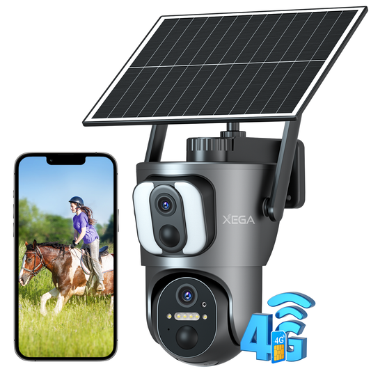 4G LTE sans Fil Caméra Solaire Double Objectif, 14400mAh  355°/100° Camera Extérieure