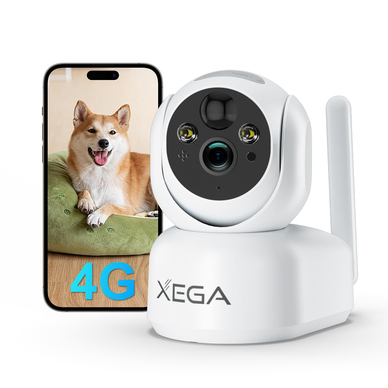 Xega 3G/4G LTE Camera Surveillance Interieure sans Fil Batteries avec Carte Sim, 2K IP Caméra pour Bébé/Animaux, PTZ Vision Nocturne, AI PIR Détection