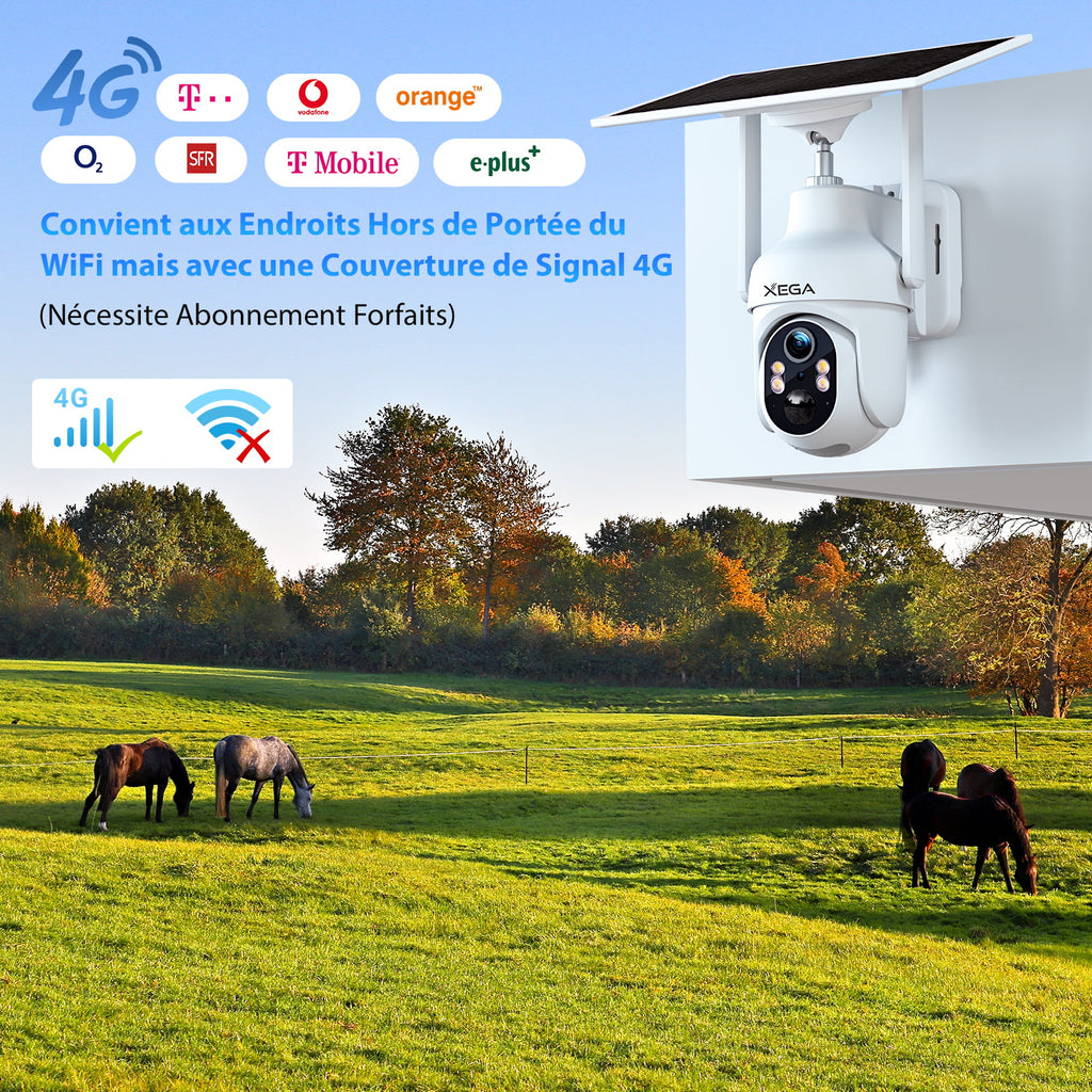 3G/4G LTE Caméra Surveillance , IP Camera Extérieure sans Fil 2K HD inclinable 355°/90°sur Batterie - fr.xega 