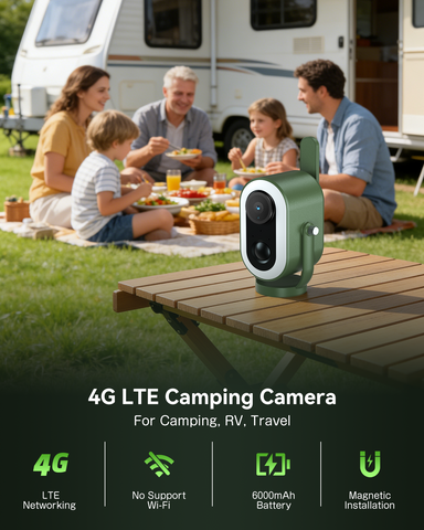 Xega 4G LTE Caméra Magnétique pour Camping pour RV/Camping/Voyage/Pique-Nique