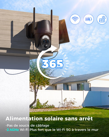【12X-Hybrid Zoom】Xega Caméra WiFi Exterieur sans fil Solaire Double Objectif, AI Détection Personne, 2K Caméra Surveillance , Etanche IP67