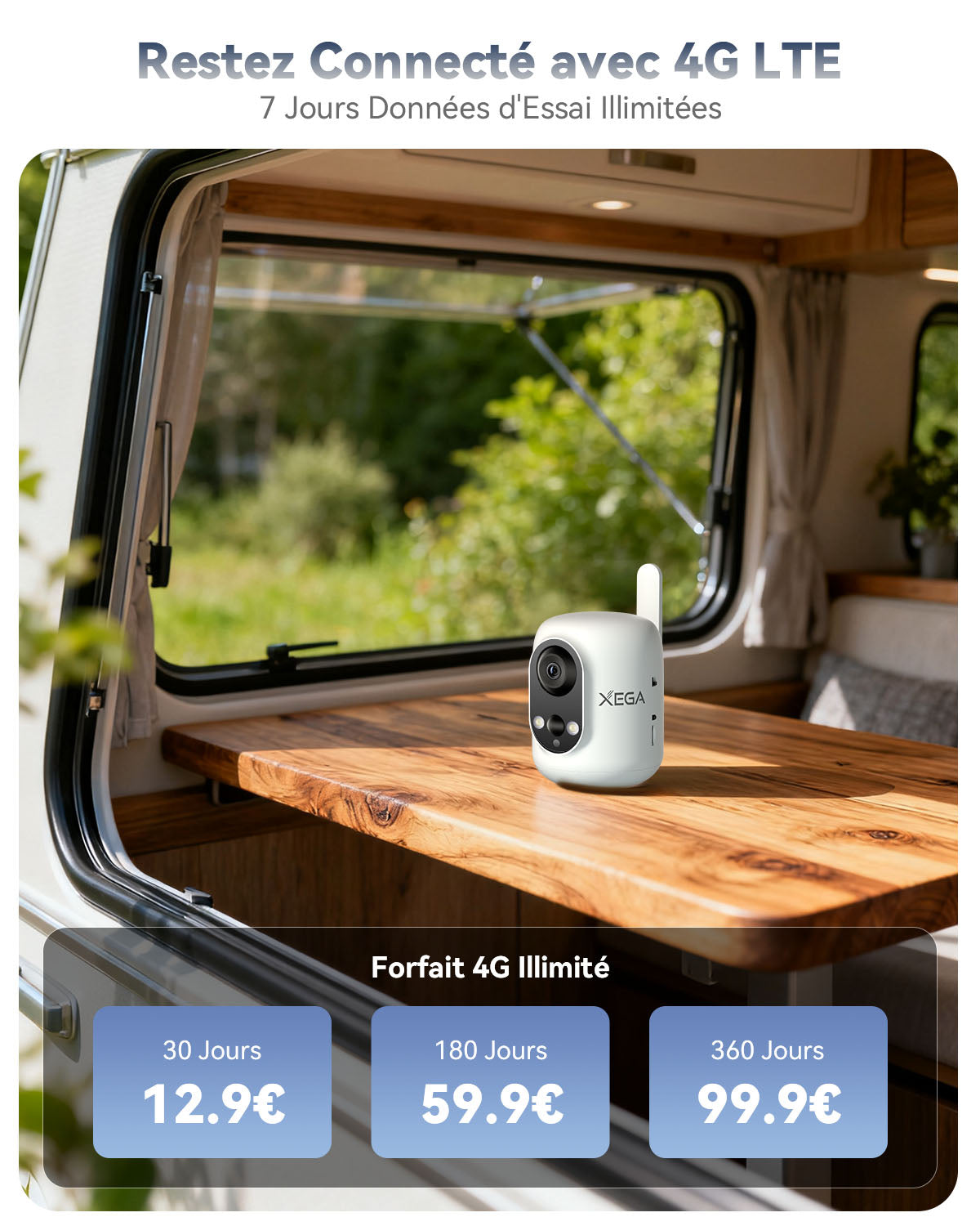 Xega 4G LTE Caméra Surveillance Intérieure avec Carte SIM sans Fil,Bébé/Animaux/Âgées, 6000mAh Batteries,PIR Détection