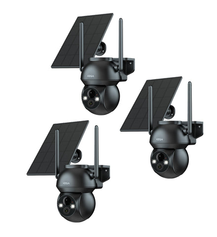 Xega Camera Solaire Exterieur WiFi sans Fil, 2K PTZ IP Camera Surveillance Vision Nocturne Colorée, Détection Humaine PIR, Étanche