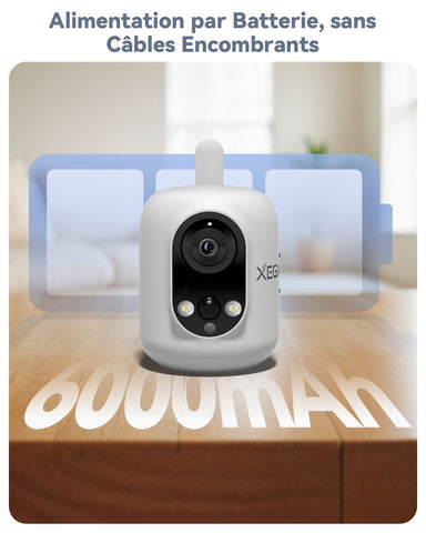 Xega 4G LTE Caméra Surveillance Intérieure avec Carte SIM sans Fil,Bébé/Animaux/Âgées, 6000mAh Batteries,PIR Détection