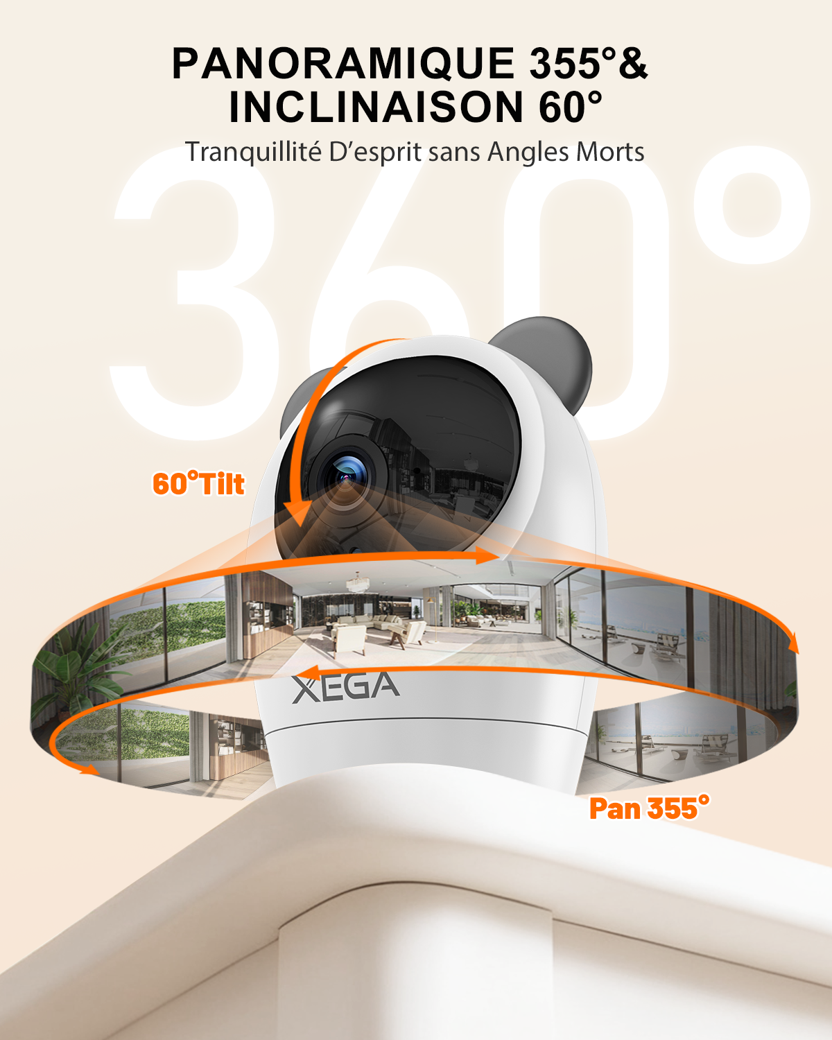 Xega 4G Caméra Surveillance Intérieur avec Carte SIM Filaire,Interieur sans WiFi,355°P 60°T,Détection de Mouvement
