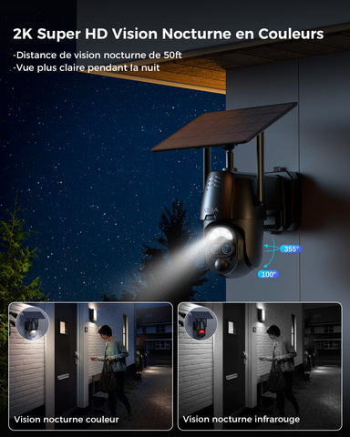 【12X-Hybrid Zoom】Xega Caméra WiFi Exterieur sans fil Solaire Double Objectif, AI Détection Personne, 2K Caméra Surveillance , Etanche IP67