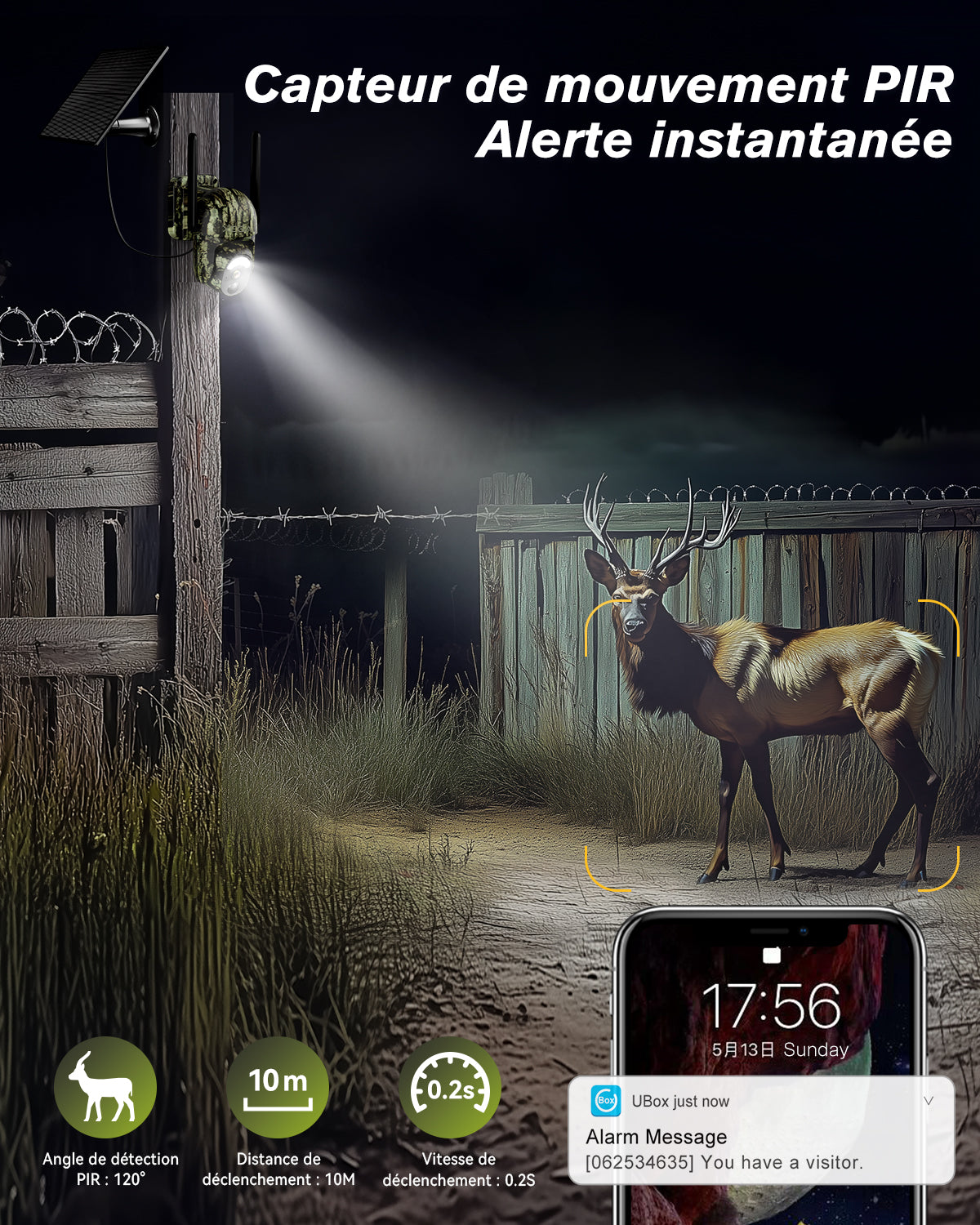 Xega 4G LTE Camera de Chasse Solaire Extérieure sans Fil, PIR Détection, Vision Nocturne Couleur, Etanche IP65