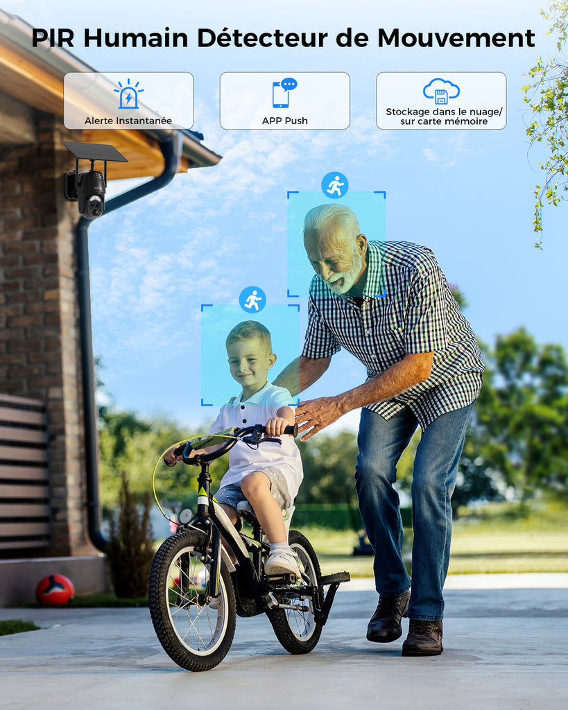【12X-Hybrid Zoom】Xega Caméra WiFi Exterieur sans fil Solaire Double Objectif, AI Détection Personne, 2K Caméra Surveillance , Etanche IP67
