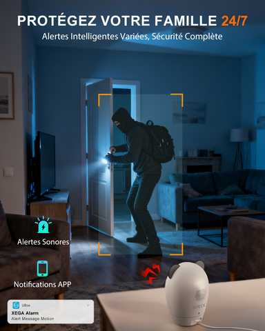 Xega 4G Caméra Surveillance Intérieur avec Carte SIM Filaire,Interieur sans WiFi,355°P 60°T,Détection de Mouvement