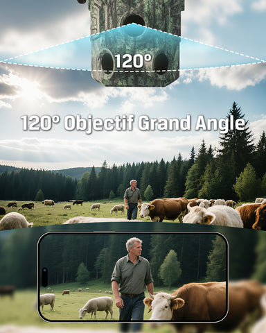 Xega 4G【3 PIR Détection】Caméra de Chasse,Caméra Animaux sans WiFi,940nm Nocturne Infrarouge Invisible,120° Angle,GPS