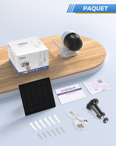 XEGA 4G LTE Camera Solaire avec Carte SIM, 3MP IP Caméra Surveillance Extérieure sans Fil à Batterie, PTZ Détection de Mouvement Personnalisée Projecteur