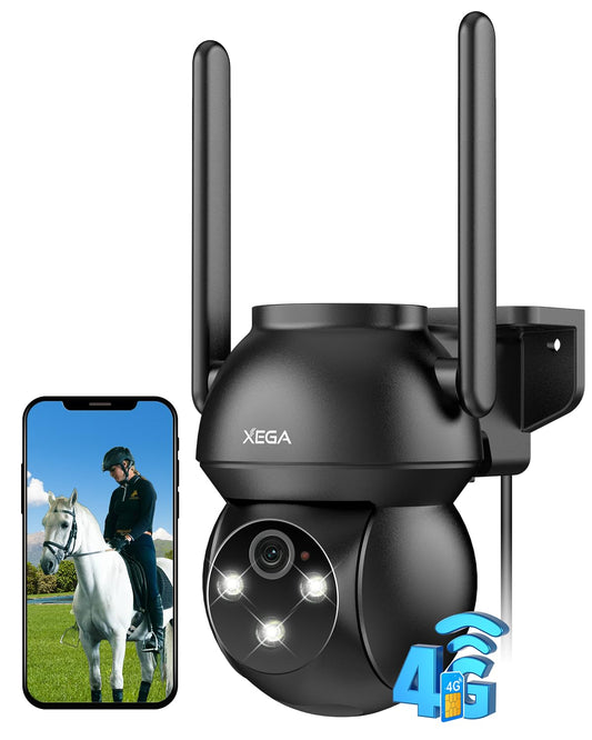 Xega 4G LTE Caméra Exterieur Filaire,Détection Humaine Suivi Automatique Vision Nocturne Colorée