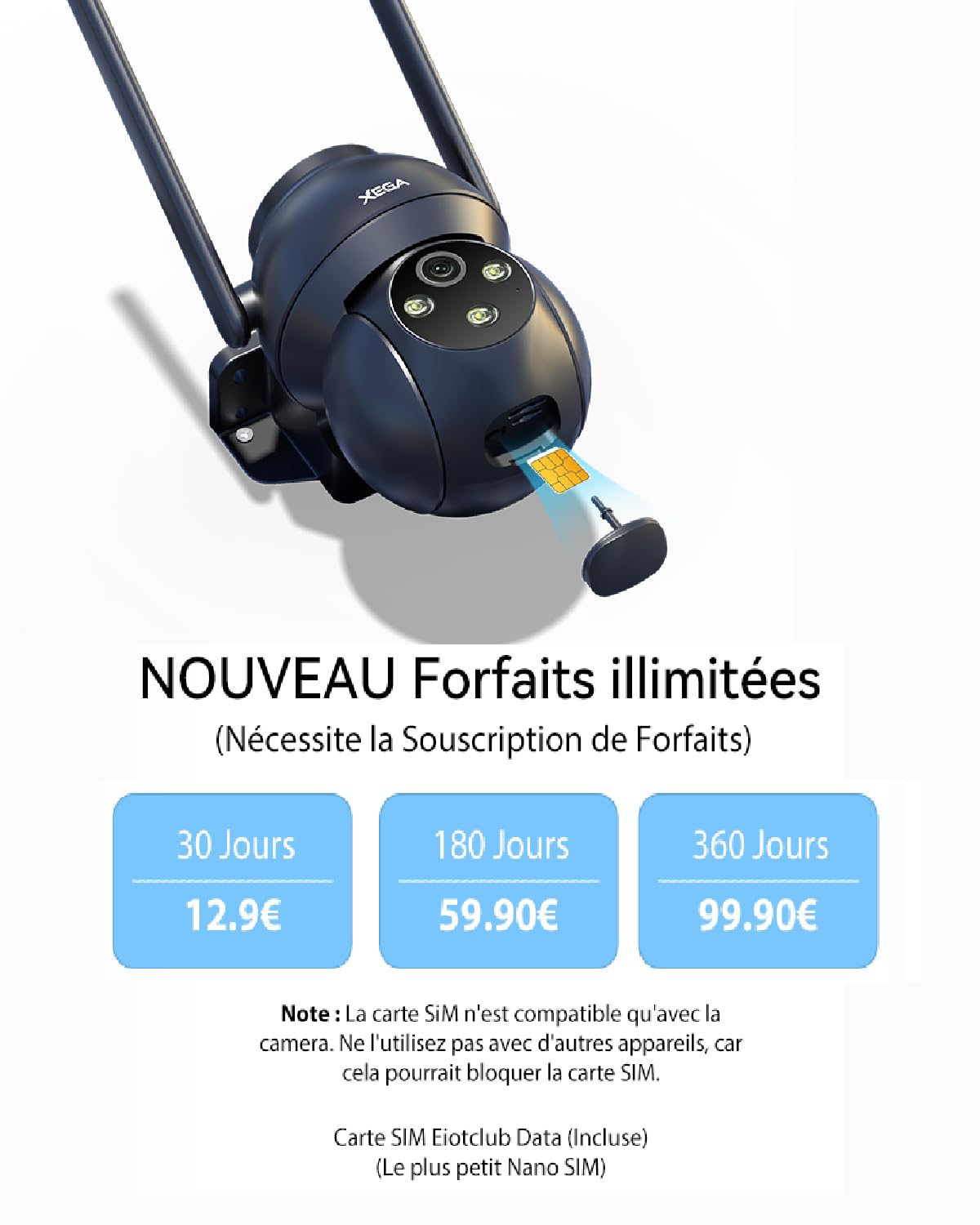 Xega 4G LTE Caméra Exterieur Filaire,Détection Humaine Suivi Automatique Vision Nocturne Colorée