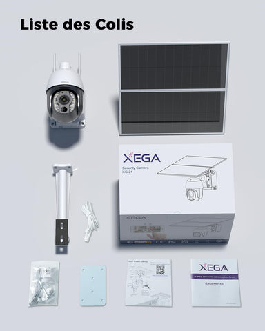 Xega 5MP【10X Zoom Optique】 4G LTE Caméra Surveillance avec Carte SIM 20W Panneau Solaire 30,000mAh Batterie Camera Enregistrement Continu 24/7