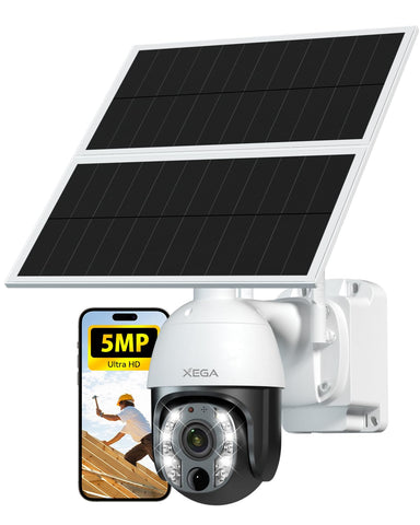 Xega 5MP【10X Zoom Optique】 4G LTE Caméra Surveillance avec Carte SIM 20W Panneau Solaire 30,000mAh Batterie Camera Enregistrement Continu 24/7