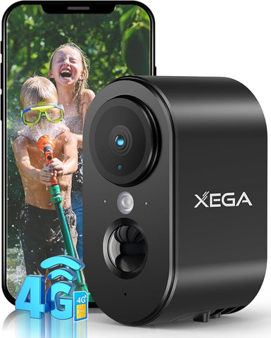 Xega 3G/4G LTE caméra de sécurité Intérieur avec Carte SIM, Vision Nocturne Couleur, Audio 2 Voies