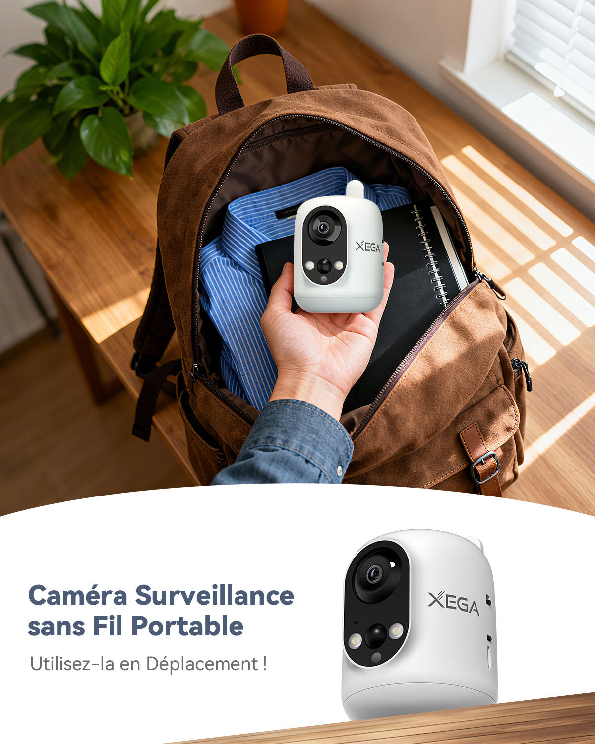 Xega 4G LTE Caméra Surveillance Intérieure avec Carte SIM sans Fil,Bébé/Animaux/Âgées, 6000mAh Batteries,PIR Détection