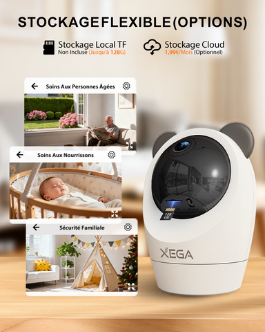Xega 4G Caméra Surveillance Intérieur avec Carte SIM Filaire,Interieur sans WiFi,355°P 60°T,Détection de Mouvement