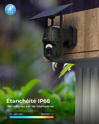 【12X-Hybrid Zoom】Xega Caméra WiFi Exterieur sans fil Solaire Double Objectif, AI Détection Personne, 2K Caméra Surveillance , Etanche IP67