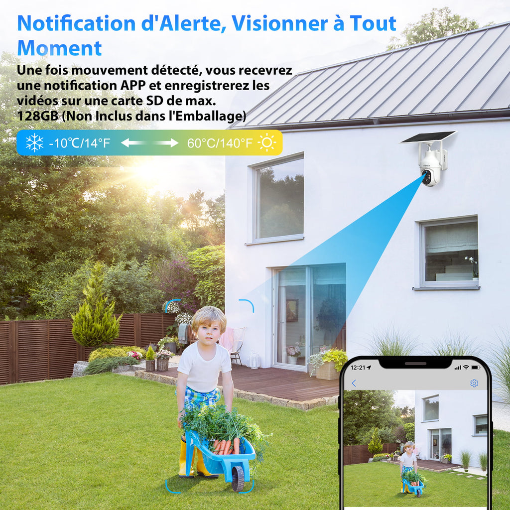Caméra De Sécurité Solaire 4G Extérieure - Vision Nocturne Couleur, Détection IA, Batterie 10400mAh, ESIM Incluse - Pas Besoin De Wi-Fi - 2