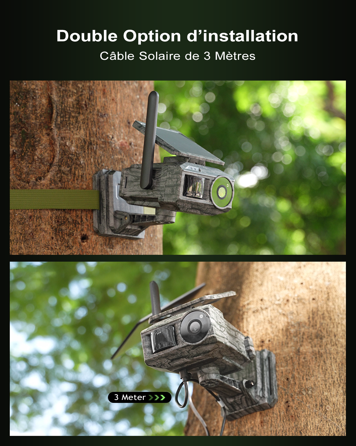 Xega 4G Caméra Solaire avec Carte SIM & 2 Panneaux, Extérieure Camera Chasse 4G sans Fil, Détection de Mouvement, Vision Nocturne sans Lumière