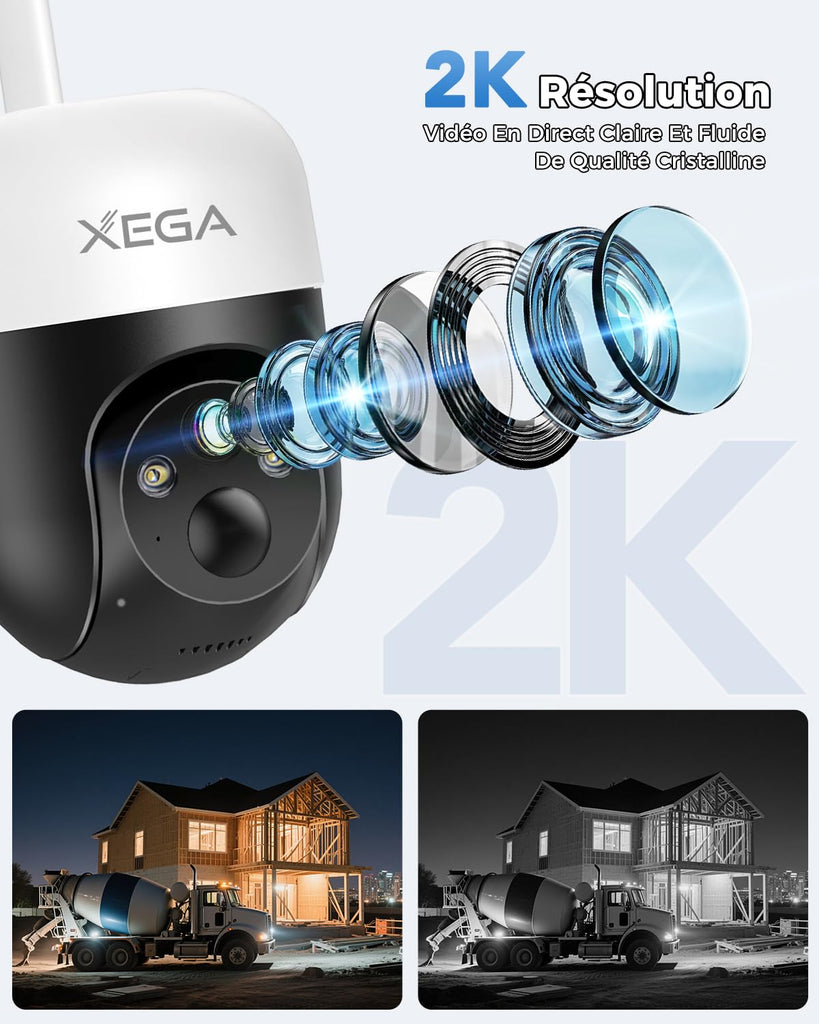 XEGA 4G LTE Camera Solaire avec Carte SIM, 3MP IP Caméra Surveillance Extérieure sans Fil à Batterie, PTZ Détection de Mouvement Personnalisée Projecteur
