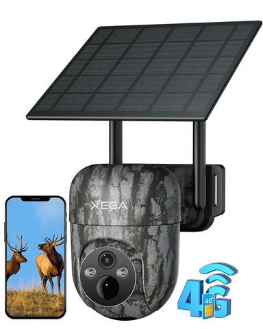 4G LTE Camera de Chasse avec Carte Sim, 2K 3MP IP Caméra Solaire Extérieure sans Fil à Batterie, PTZ Projecteur/Sirène Détection de Mouvement Personnalisée