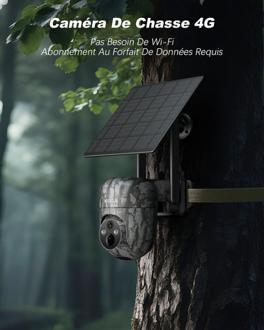 4G LTE Camera de Chasse avec Carte Sim, 2K 3MP IP Caméra Solaire Extérieure sans Fil à Batterie, PTZ Projecteur/Sirène Détection de Mouvement Personnalisée