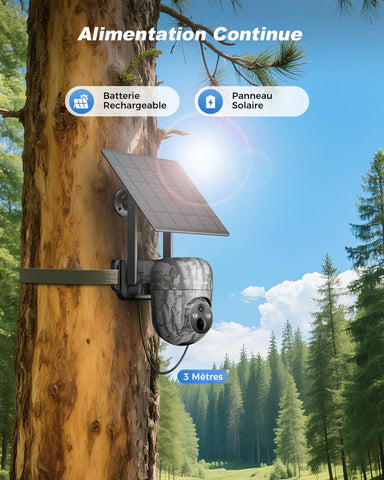 4G LTE Camera de Chasse avec Carte Sim, 2K 3MP IP Caméra Solaire Extérieure sans Fil à Batterie, PTZ Projecteur/Sirène Détection de Mouvement Personnalisée
